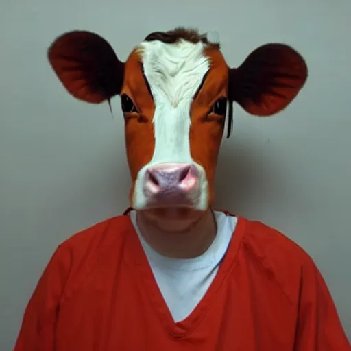 Image similar to mugshot of a cow dressed as an inmate