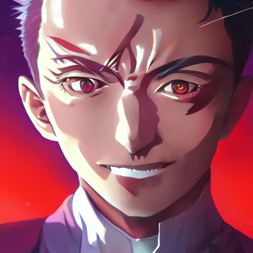 Image similar to anime portrait of evil elon musk on drugs as an anime antagonist by Stanley Artgerm Lau, WLOP, Rossdraws, James Jean, Andrei Riabovitchev, Marc Simonetti, and Sakimichan, trending on artstation