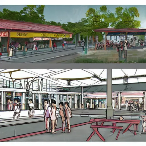 Image similar to Concept art for a hawker centre