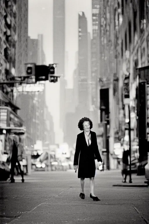 Prompt: photography, ginger woman walking in New York, soft light, 35mm, film photo, Joel Meyerowitz