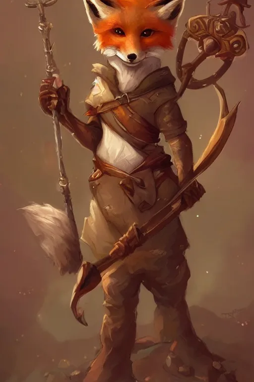 Prompt: cute little anthropomorphic fox, wielding a magic staff, tiny, small, short, Wizard robe, cute and adorable, pretty, beautiful, DnD character art portrait, matte fantasy painting, DeviantArt Artstation, by Jason Felix by Steve Argyle by Tyler Jacobson by Peter Mohrbacher, cinema
