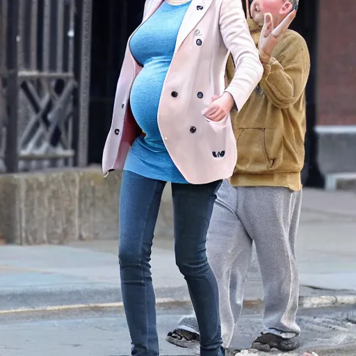 Image similar to taylor swift pregnant walking down the street, realistic very detailed face, photography