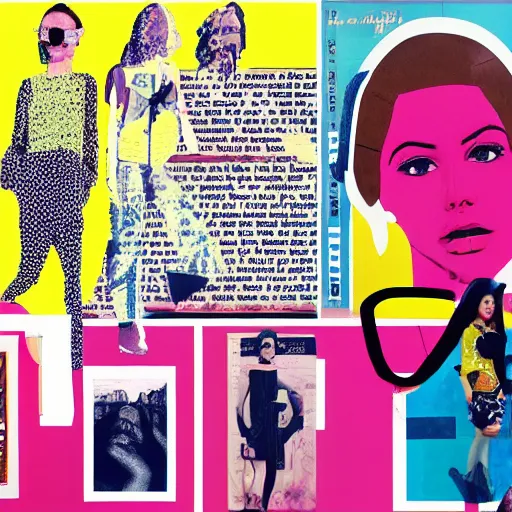 Prompt: a beautiful aesthetic!!! pop art collage! landscape, made in a magazine clipping collage style, cutout, clippings of a fashion magazine, made by a depressed art student