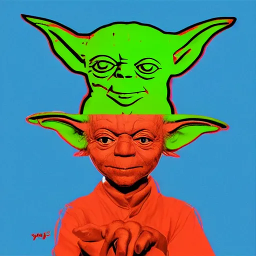 Image similar to yoda in the style of andy warhol, pop art, trending on art station