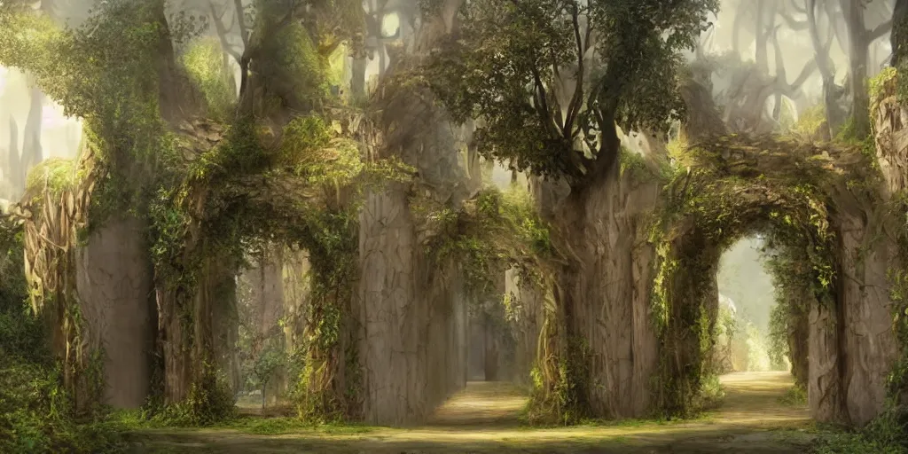 Image similar to beautiful matte painting of entrance to maze