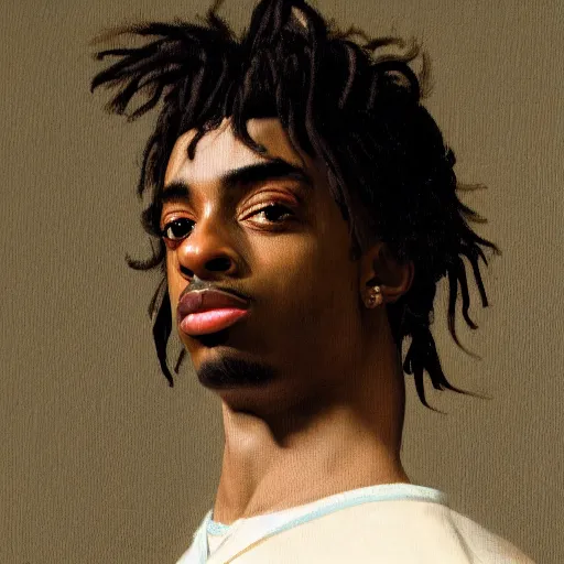 Prompt: a Dutch Golden Age portrait painting of Playboi Carti, shallow depth of field, close up, split lighting, cinematic