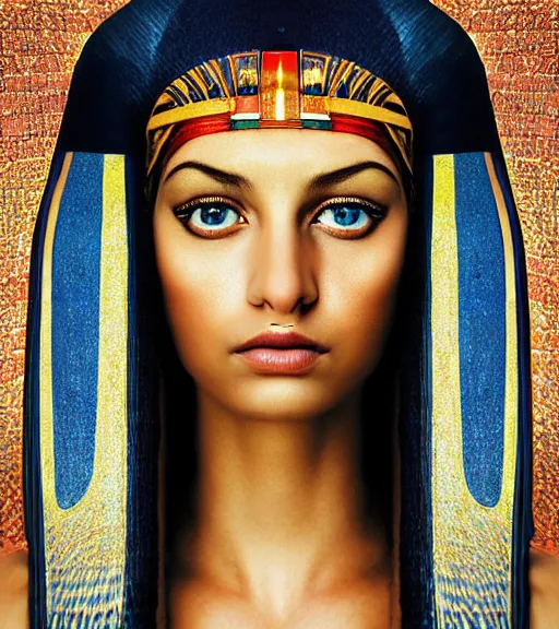 Image similar to portrait_photo_of_a_stunningly beautiful egyptian maiden, symmetrical face, 16th century, hyper detailed by Annie Leibovitz, Steve McCurry, David Lazar, Jimmy Nelsson, professional photography
