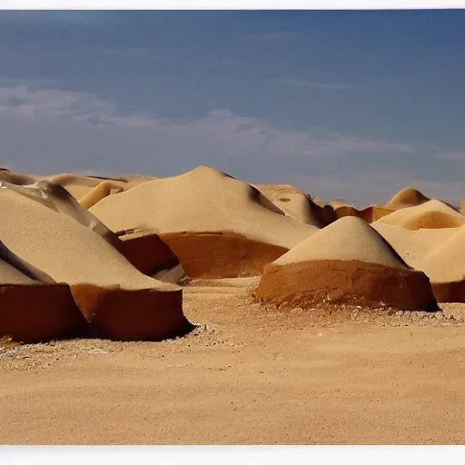 Image similar to desert with white clay houses by greg ritkowski