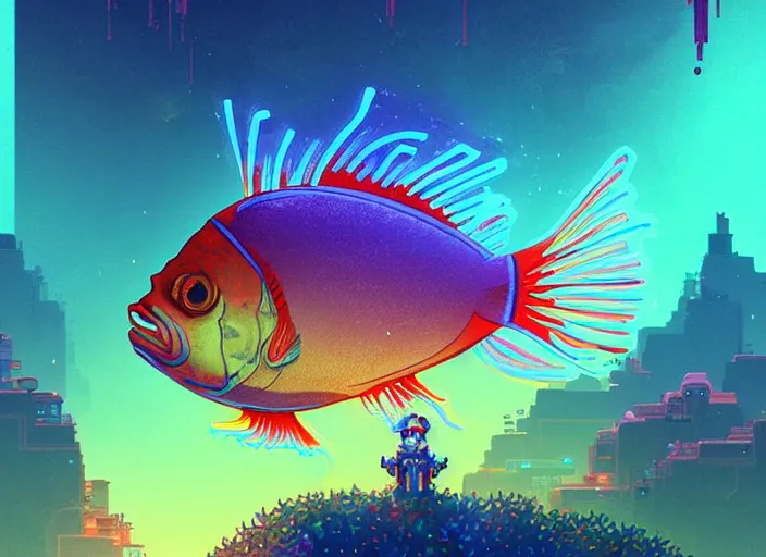 Prompt: portrait of a neon tetra fish from terraria game - photorealistic art, by wlop, james jean, victo ngai! muted colors, very detailed, art fantasy by craig mullins, thomas kinkade cfg _ scale 8