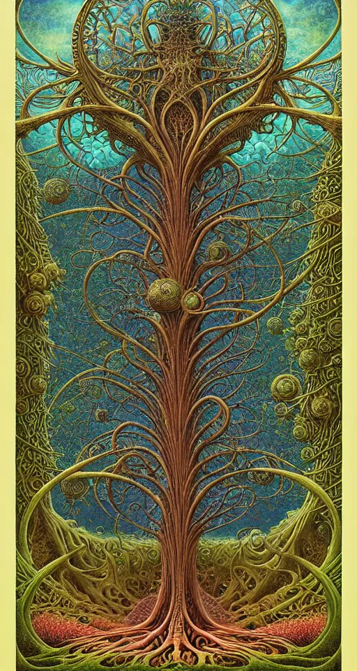 Image similar to tree of life by roger dean and andrew ferez, art forms of nature by ernst haeckel, divine chaos engine, symbolist, visionary, art nouveau, botanical fractal structures, organic, detailed, realistic, surreality