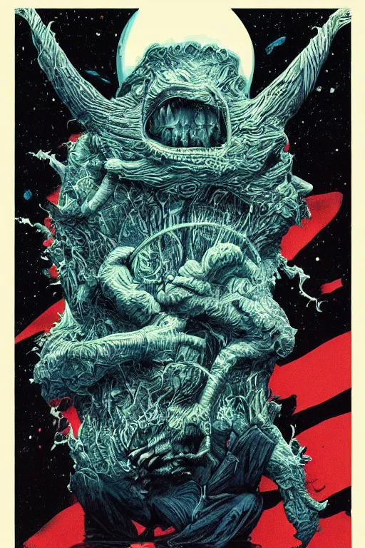 Image similar to donald trump as a disgusting monster consuming the world, horror, high details, intricate details, by vincent di fate, artgerm julie bell beeple, 80s, inking, vintage 80s print, screen print