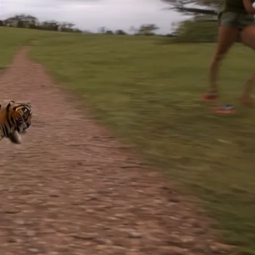 Image similar to screenshot of go pro footage emma watson running from tiger