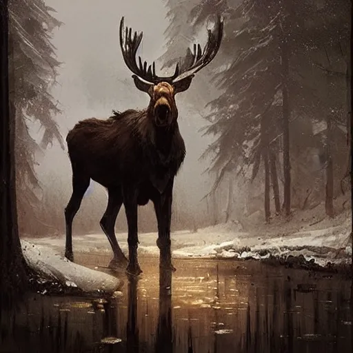 Image similar to moose - folk by greg rutkowski