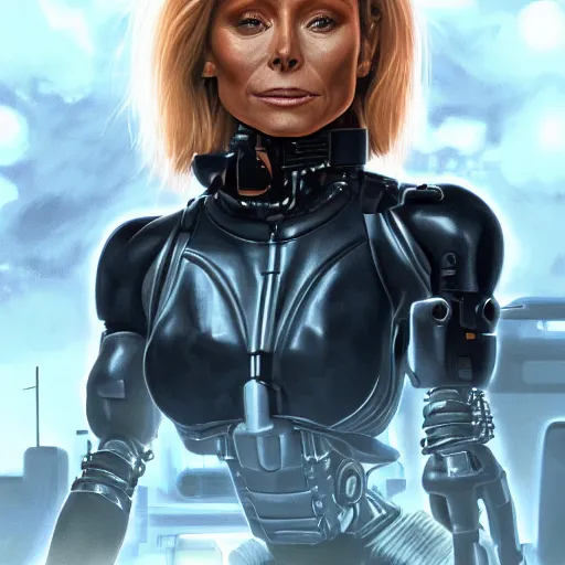 Prompt: A portrait of kelly ripa as the terminator, extra detailed, digital illustration, by Makoto Shinkai and thomas kinkade, digital painting, Matte painting, trending on artstation and unreal engine