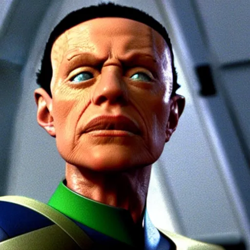 Image similar to astonishing close portrait of a humanoid alien in star trek voyager, film still