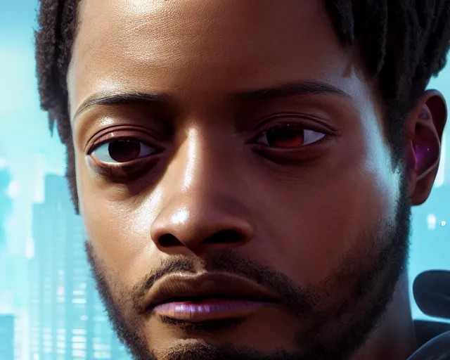 Prompt: highly detailed portrait of lakeith stanfield as an android, in detroit : become human, stephen bliss, unreal engine, fantasy art by greg rutkowski, loish, rhads, ferdinand knab, makoto shinkai and lois van baarle, ilya kuvshinov, rossdraws, tom bagshaw, global illumination, radiant light, detailed and intricate environment