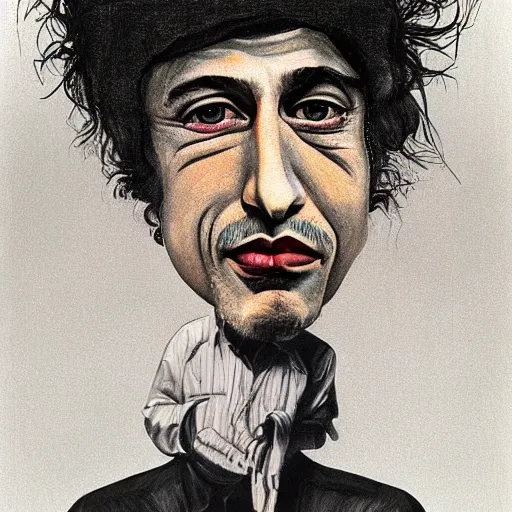 Prompt: exaggerated caricature portrait of bob dylan art by el lissitzky