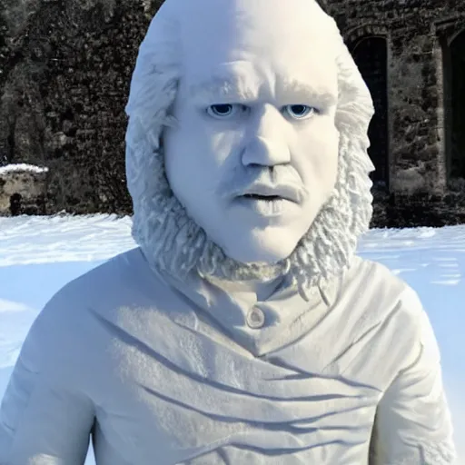 Image similar to a snow sculpture of john snow from game of thrones