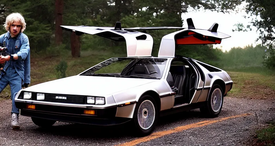 Image similar to the delorean in stranger things