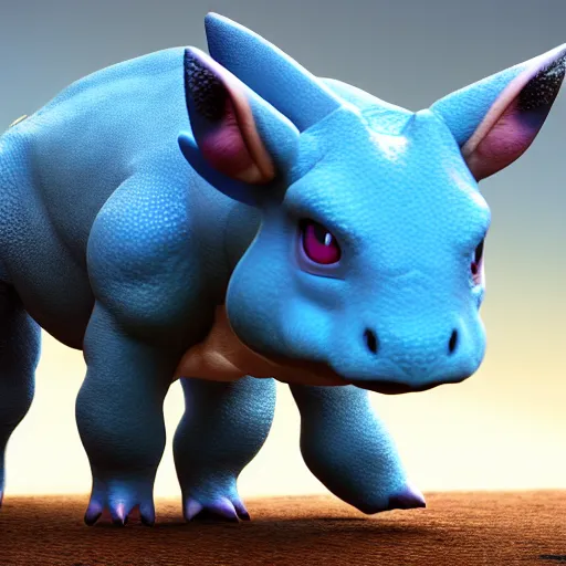 Image similar to photography of a realistic nidoking animal, ultra detailed, 8 k, cinematic lighting, natural background, trending on artstation, pokemon