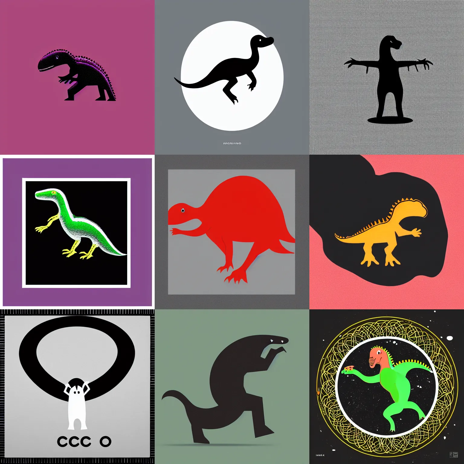 Prompt: minimalist album art depicting a disco dinosaur, black background