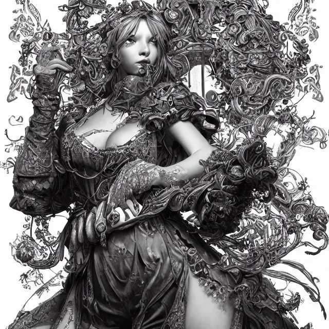 Image similar to the portrait of chaotic good female druid alchemist as absurdly beautiful, gorgeous, elegant, young gravure idol, an ultrafine hyperdetailed illustration by kim jung gi, irakli nadar, intricate linework, sharp focus, bright colors, octopath traveler, final fantasy, unreal engine 5 highly rendered, global illumination, radiant light, detailed and intricate environment