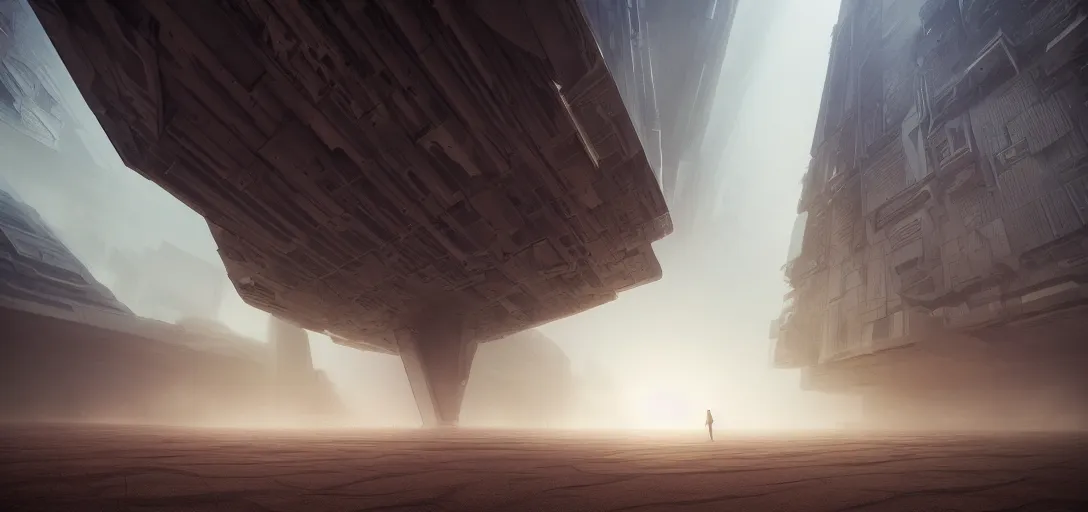 Prompt: view from the desert ground fire night stars of futuristic mechanical blade runner brutalist architecture, radiosity, dense fog, light rays, lens flare, symmetry, cinematic lighting, ultra detailed, sharp, ambient occlusion, bloom, raytracing, by greg rutowski, paul chadeisson and jessica rossier