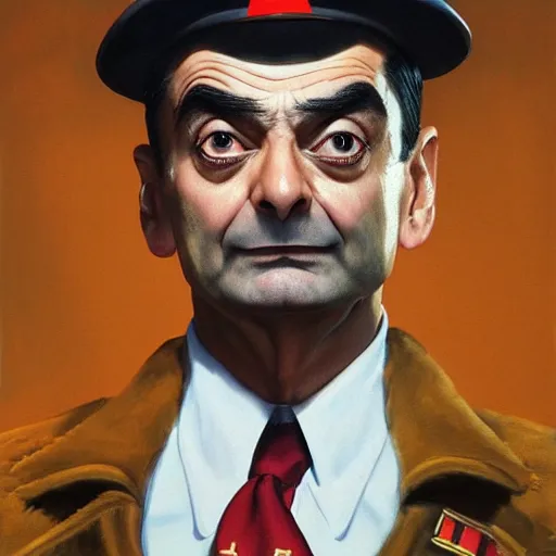 Image similar to ultra realistic portrait painting of mr bean as m. bison from street fighter, art by frank frazetta, 4 k, ultra realistic, highly detailed, epic lighting