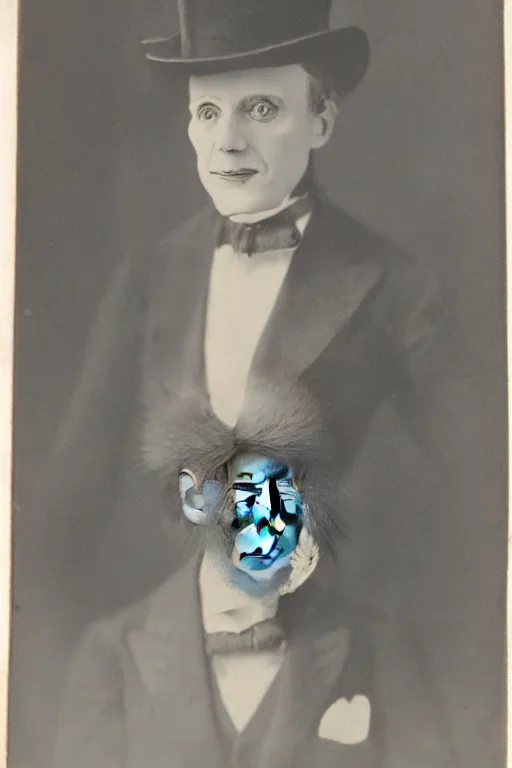 Prompt: vintage portrait photo of a fancy ghost in a top hat posing with a monkey