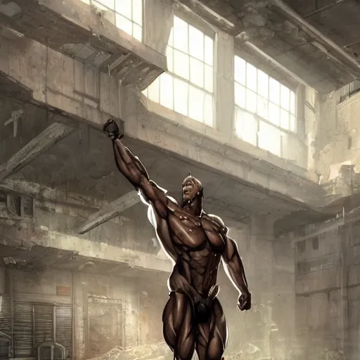 Image similar to a hyper - muscular anthropomorphized horse wearing a tactical bodysuit standing in the ruins of a facility, equine, bodybuilder physique, dynamic pose, highly detailed, digital painting, artstation, concept art, illustration by artgerm, greg rutkowski, makoto shinkai