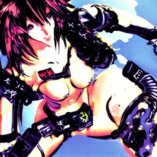 Image similar to 🍌 🤯 🍒 beautiful monster girl, yoji shinkawa