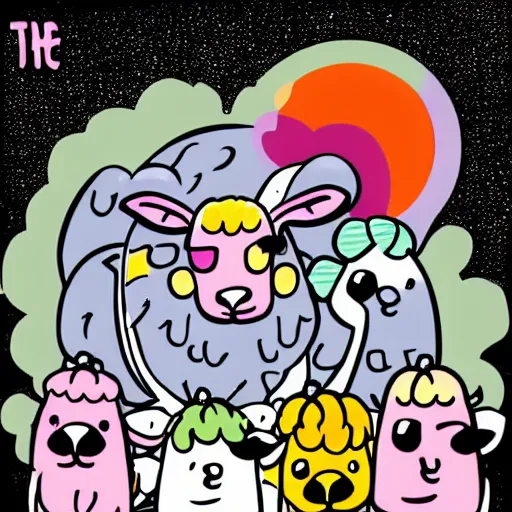 Image similar to the cult of lamb, colorful, cartoon, dark, cute