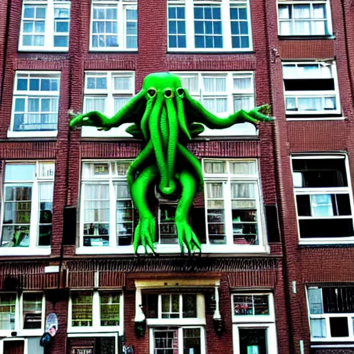 Prompt: Cthulhu in Amsterdam, photo