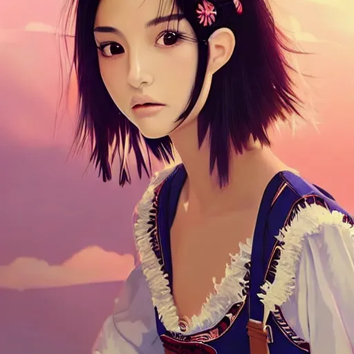 Prompt: a beautiful young japanese natalie portman alluring gravure model, wearing elaborate elegant designer overalls, elegant overalls with mesoamerican patterns, mesoamerican native street fashion, princess mononoke, by and wlop and ilya kuvshinov and artgerm and, aesthetic, gorgeous, stunning, alluring, attractive, artstation, pinterest, digital art