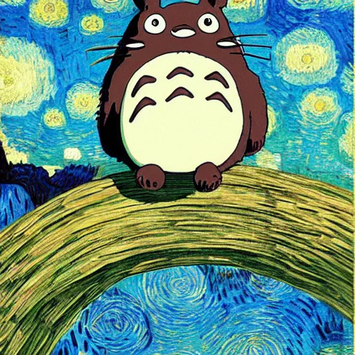 Prompt: studio ghibli's my neighbor totoro, by van gogh