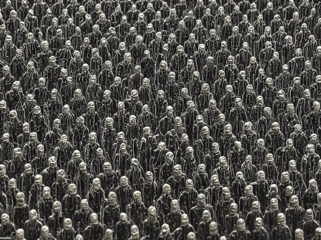 Image similar to army of human like transistors, studio photo, studio lighting, very detailed, lots of details, sharp