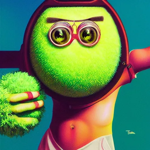 Image similar to Lofi vaporwave portrait tennis ball monster , Pixar style, Tristan Eaton, Stanley Artgerm, Tom Bagshaw