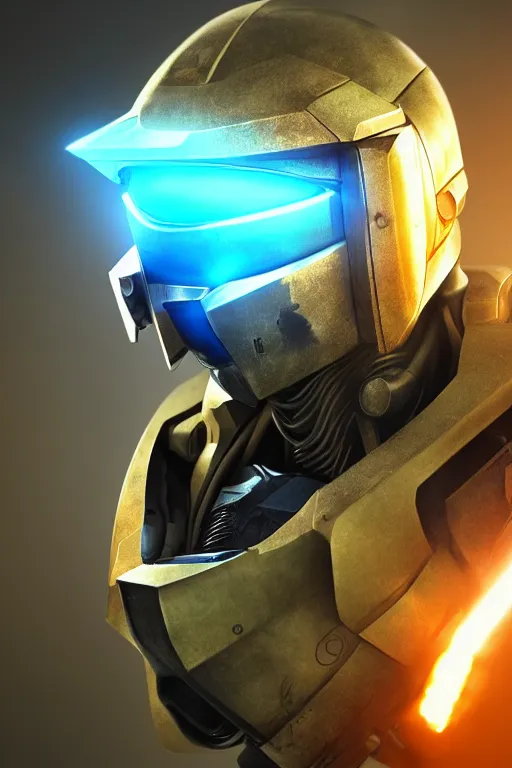 Image similar to robot ninja mask helmet halo master chief radiating a glowing aura global illumination ray tracing hdr fanart arstation by ian pesty and katarzyna da „ bek - chmiel