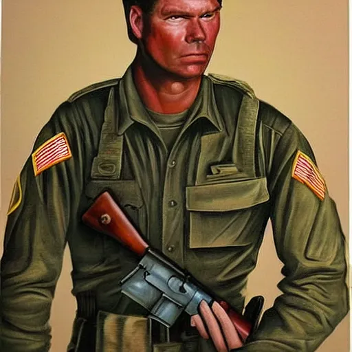 Image similar to chris hansen, portrait of chris hansen as a us soldier in the vietnam war, war photo, detailed face