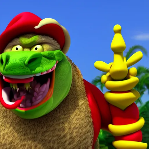 Prompt: king k rool reacting to bitcoin prices falling, 3d render, artstation