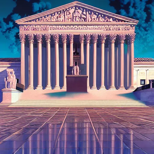 Prompt: the supreme court but it is a slice of life anime, by dan mumford, yusuke murata, makoto shinkai, ross tran, cosmic, heavenly, god rays, intricate detail, cinematic, 8 k, cel shaded, unreal engine, featured on artstation, pixiv, anime style