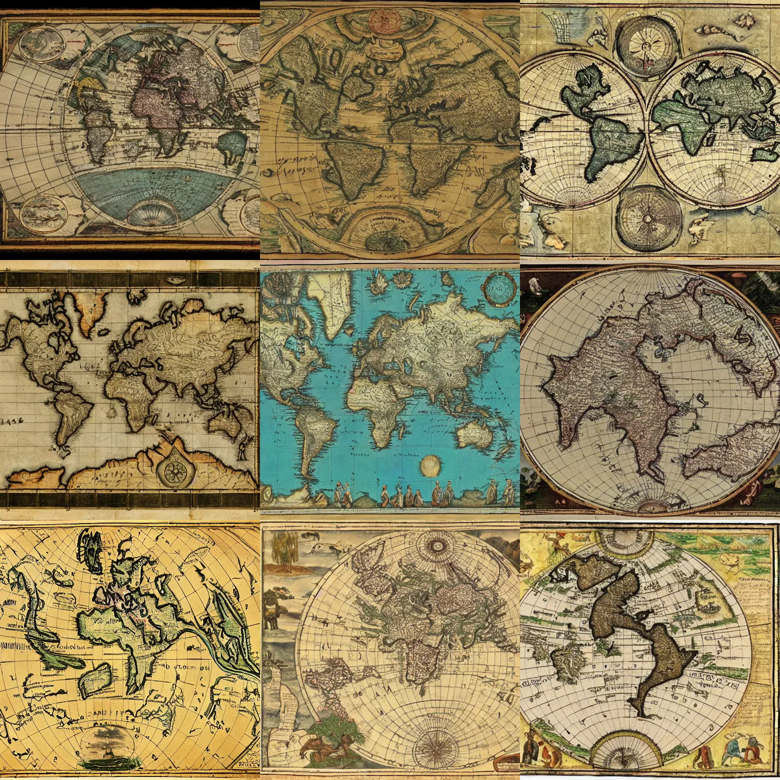 Prompt: an ancient map of an imaginary continent