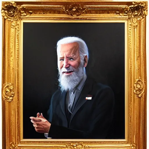 Image similar to joe biden dressed as hasidic rebbe, jewish devotional presidential portrait by greg rutkowski