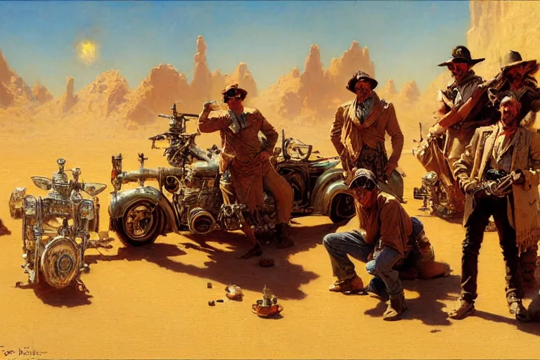 Image similar to ! dream desert bandits, dieselpunk, painting by gaston bussiere, craig mullins, j. c. leyendecker