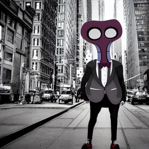 Prompt: A badass photo of squidward tentacles walking in new york, hyper detailed, award winning photography, perfect faces