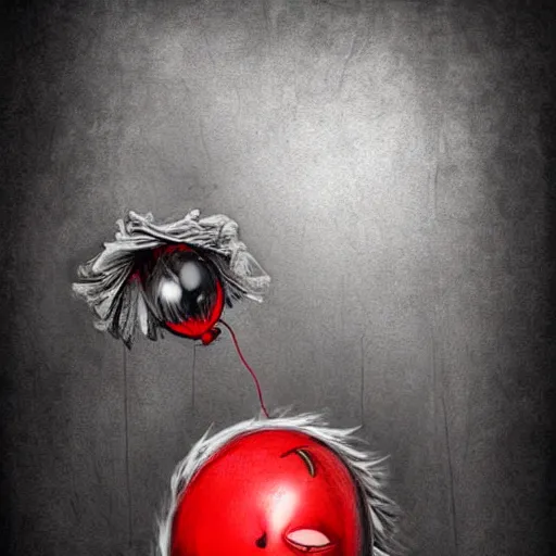 Prompt: surrealism grunge cartoon portrait sketch of a flower inside a balloon with a wide smile and a red balloon by - michael karcz, loony toons style, freddy krueger style, horror theme, detailed, elegant, intricate