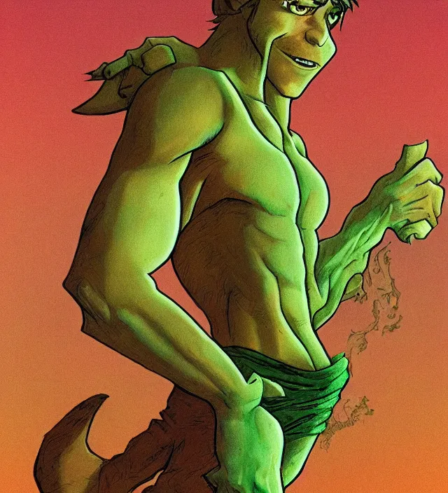 Image similar to a character portrait of shaggy rogers powering up in the style of jean giraud in the style of moebius trending on artstation deviantart pinterest detailed realistic hd 8 k high resolution