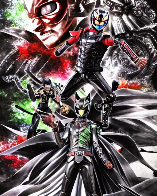 Prompt: kamen rider, dramatically art, dynamic character posse, concept art, highly realistic, intricate details, highly detailed, in the style of takehiko inoue, alex ross, akimino kamijyo, tite kubo, akira hiramoto, wan ling, milan jozing, makoto yukimura, katsuhiro and inio asano