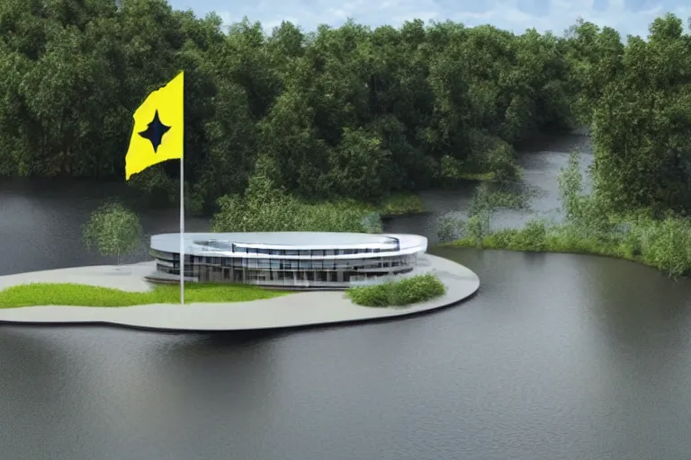 Image similar to futuristic buildings, in liberland, flag of liberland