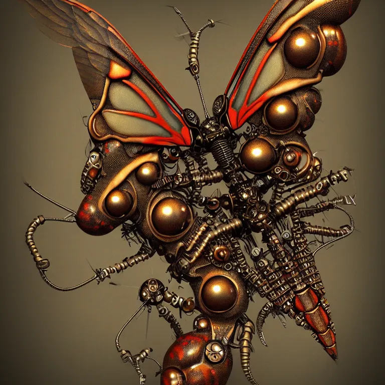 Image similar to steampunk cybernetic biomechanical cecropia moth with wings, 3 d model, very coherent symmetrical artwork, unreal engine realistic render, 8 k, micro detail, intricate, elegant, highly detailed, centered, digital painting, artstation, smooth, sharp focus, illustration, artgerm, tomasz alen kopera, wlop